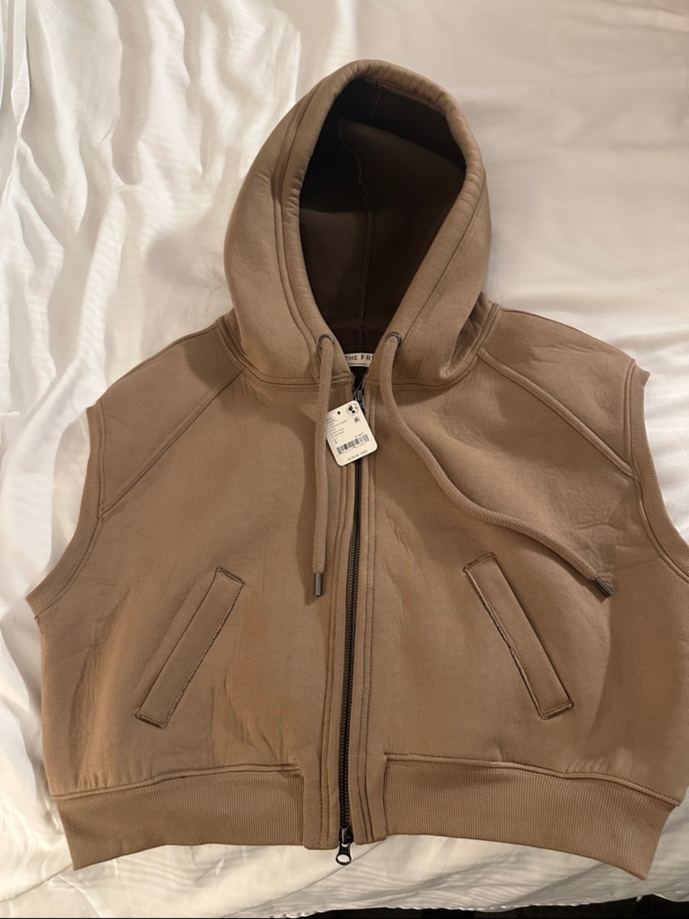 Free People Sleeveless Hooded Zip Vest in Taupe